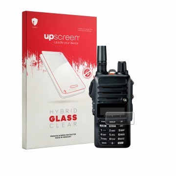 Vorderseite einer Produktverpackung mit dem Markenlogo upscreen. Daneben ist das Gerät Yaesu FTA-250 mit dem zugehörigen Displ