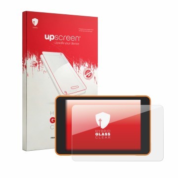 Parte frontale di una confezione del prodotto con il logo del marchio upscreen. Accanto è raffigurato il dispositivo ProGlove 