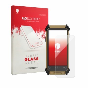 Vorderseite einer Produktverpackung mit dem Markenlogo upscreen. Daneben ist das Gerät DT Research DT361DM (Hochformat) mit de