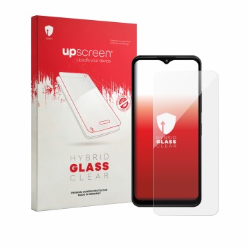 Vorderseite einer Produktverpackung mit dem Markenlogo upscreen. Daneben ist das Gerät HMD Arc mit dem zugehörigen Displayschu