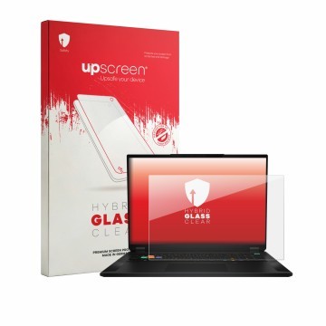 Vorderseite einer Produktverpackung mit dem Markenlogo upscreen. Daneben ist das Gerät MSI Stealth 18 HX AI mit dem zugehörige