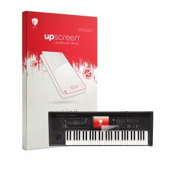 Vorderseite einer Produktverpackung mit dem Markenlogo upscreen. Daneben ist das Gerät KORG Kronos 3 (2025) 61 mit dem zugehör
