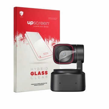 Face avant d’un emballage produit avec le logo de la marque upscreen. À côté, l’appareil OBSBOT Tiny 2 Lite est représenté ave