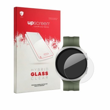 Vorderseite einer Produktverpackung mit dem Markenlogo upscreen. Daneben ist das Gerät Samsung Galaxy Watch 9 (40 mm) mit dem 