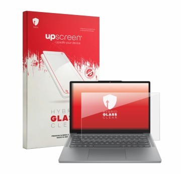 Vorderseite einer Produktverpackung mit dem Markenlogo upscreen. Daneben ist das Gerät Lenovo Chromebook m Gen 11 14