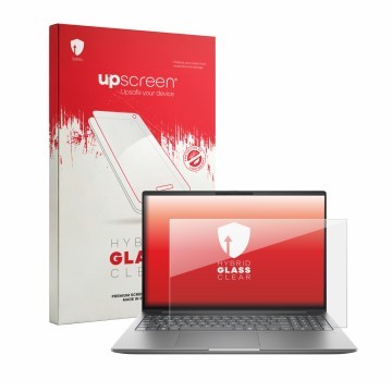Parte frontale di una confezione del prodotto con il logo del marchio upscreen. Accanto è raffigurato il dispositivo HP Zbook 