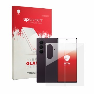 Parte frontale di una confezione del prodotto con il logo del marchio upscreen. Accanto è raffigurato il dispositivo Samsung G