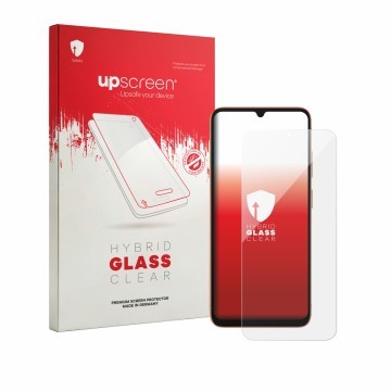 Parte frontale di una confezione del prodotto con il logo del marchio upscreen. Accanto è raffigurato il dispositivo Doogee No