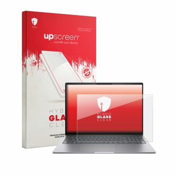 Parte frontale di una confezione del prodotto con il logo del marchio upscreen. Accanto è raffigurato il dispositivo HP Zbook 