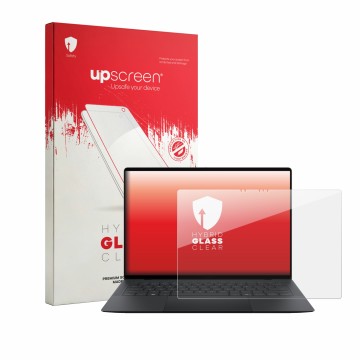 Parte frontal de un envase de producto con el logotipo de la marca upscreen. Al lado se muestra el dispositivo ASUS ExpertBook