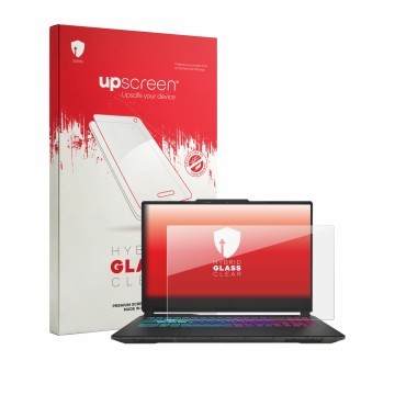 Face avant d’un emballage produit avec le logo de la marque upscreen. À côté, l’appareil MSI Cyborg 15 A13V est représenté ave