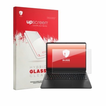 Parte frontale di una confezione del prodotto con il logo del marchio upscreen. Accanto è raffigurato il dispositivo HP HyperX