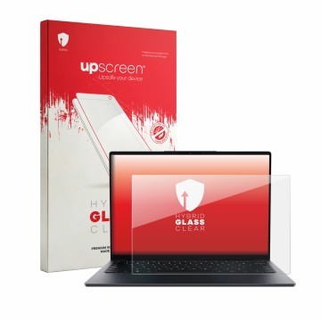 Face avant d’un emballage produit avec le logo de la marque upscreen. À côté, l’appareil Chuwi UniBook est représenté avec la 