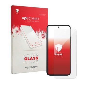 Face avant d’un emballage produit avec le logo de la marque upscreen. À côté, l’appareil Xiaomi Redmi Note 17 Pro 5G est repré