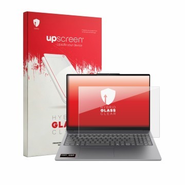 Parte frontale di una confezione del prodotto con il logo del marchio upscreen. Accanto è raffigurato il dispositivo Lenovo Id
