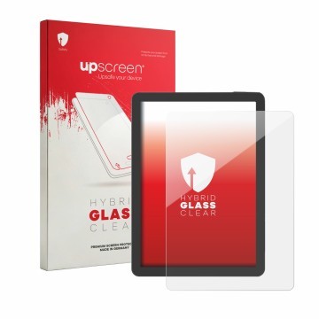 Parte frontale di una confezione del prodotto con il logo del marchio upscreen. Accanto è raffigurato il dispositivo Bigme B6 