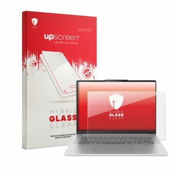 Parte frontale di una confezione del prodotto con il logo del marchio upscreen. Accanto è raffigurato il dispositivo Lenovo Id