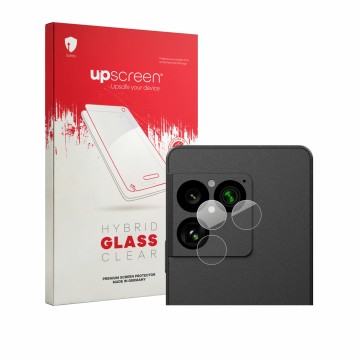 Parte frontal de un envase de producto con el logotipo de la marca upscreen. Al lado se muestra el dispositivo Sony Xperia 1 V