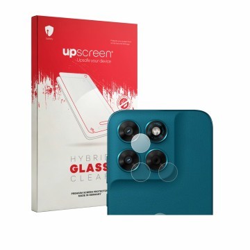 Parte frontal de un envase de producto con el logotipo de la marca upscreen. Al lado se muestra el dispositivo Motorola Moto G