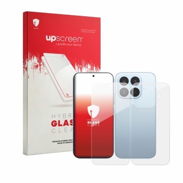 Vorderseite einer Produktverpackung mit dem Markenlogo upscreen. Daneben ist das Gerät Xiaomi 17T (Display+Rückseite) mit dem 