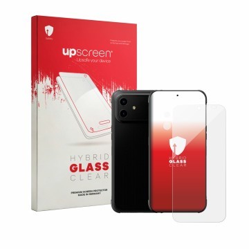 Parte frontale di una confezione del prodotto con il logo del marchio upscreen. Accanto è raffigurato il dispositivo Gigaset G