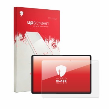 Vorderseite einer Produktverpackung mit dem Markenlogo upscreen. Daneben ist das Gerät Lenovo Yoga Tab 11.1