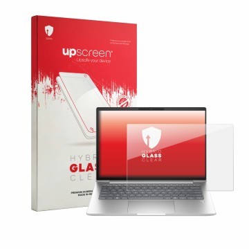 Parte frontale di una confezione del prodotto con il logo del marchio upscreen. Accanto è raffigurato il dispositivo HP EliteB
