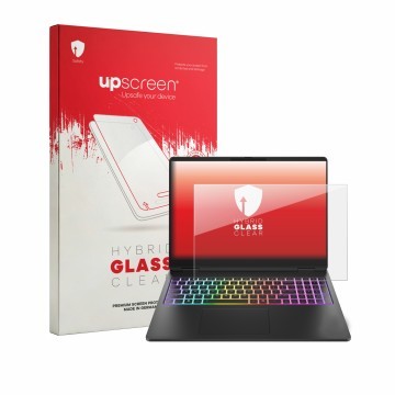 Parte frontale di una confezione del prodotto con il logo del marchio upscreen. Accanto è raffigurato il dispositivo HP HyperX