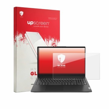 Parte frontale di una confezione del prodotto con il logo del marchio upscreen. Accanto è raffigurato il dispositivo Lenovo V1