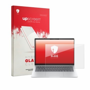 Parte frontale di una confezione del prodotto con il logo del marchio upscreen. Accanto è raffigurato il dispositivo HP EliteB