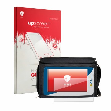 Vorderseite einer Produktverpackung mit dem Markenlogo upscreen. Daneben ist das Gerät Rover EXA 9 mit dem zugehörigen Display