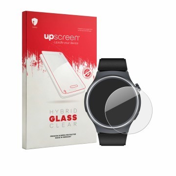 Parte frontal de un envase de producto con el logotipo de la marca upscreen. Al lado se muestra el dispositivo Black Shark A3 