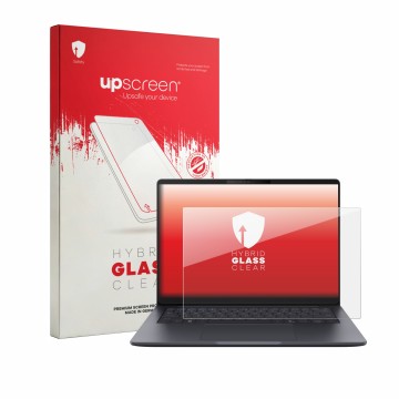 Vorderseite einer Produktverpackung mit dem Markenlogo upscreen. Daneben ist das Gerät ASUS ExpertBook B3 Gen 2 B3405 mit dem 