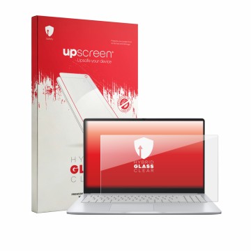 Vorderseite einer Produktverpackung mit dem Markenlogo upscreen. Daneben ist das Gerät ASUS Chromebook CM14 CM1405 mit dem zug