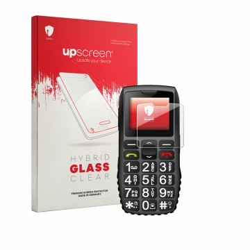 Face avant d’un emballage produit avec le logo de la marque upscreen. À côté, l’appareil artfone 4G est représenté avec la pro