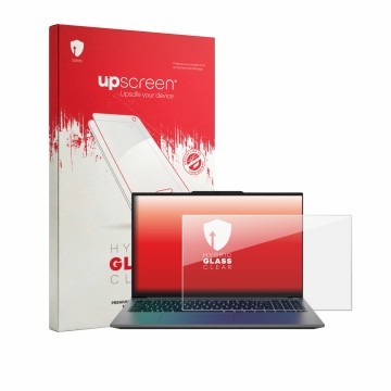 Vorderseite einer Produktverpackung mit dem Markenlogo upscreen. Daneben ist das Gerät Medion Avantum 15 S2 mit dem zugehörige
