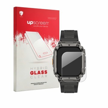 Parte frontale di una confezione del prodotto con il logo del marchio upscreen. Accanto è raffigurato il dispositivo Ulefone A