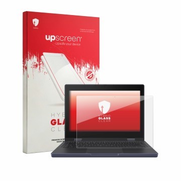 Vorderseite einer Produktverpackung mit dem Markenlogo upscreen. Daneben ist das Gerät ASUS Chromebook CZ11 Flip CZ1104F mit d