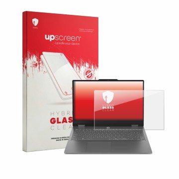 Parte frontale di una confezione del prodotto con il logo del marchio upscreen. Accanto è raffigurato il dispositivo Lenovo LO