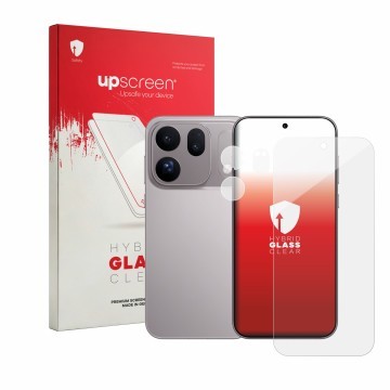 Vorderseite einer Produktverpackung mit dem Markenlogo upscreen. Daneben ist das Gerät Oppo Find X10 (Display+Kamera) mit dem 