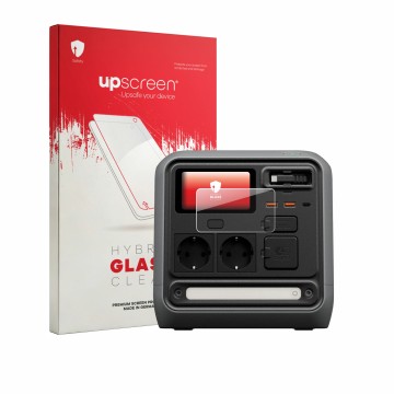 Parte frontale di una confezione del prodotto con il logo del marchio upscreen. Accanto è raffigurato il dispositivo DJI Power