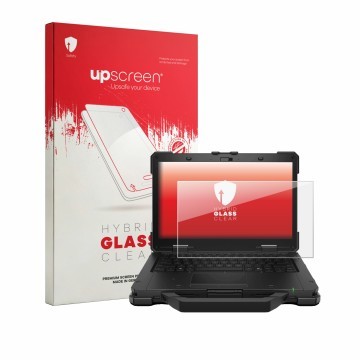 Parte frontale di una confezione del prodotto con il logo del marchio upscreen. Accanto è raffigurato il dispositivo Dell Pro 