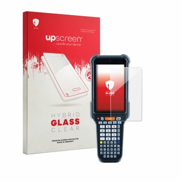Front side of a product packaging with the brand logo upscreen. Next to it is the device Datalogic Falcon X65 shown with the c