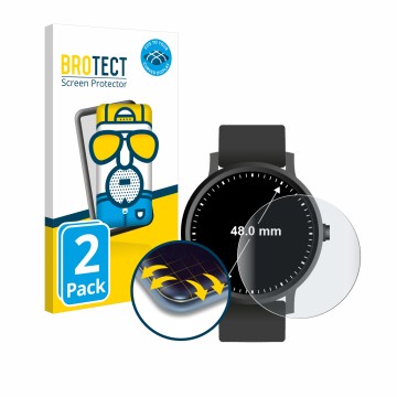 Front side of a product packaging with the brand logo BROTECT. Next to it is the device Watches (Circular, ø: 48 mm) shown wit
