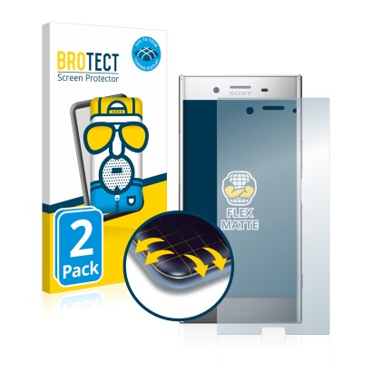 Front side of a product packaging with the brand logo BROTECT. Next to it is the device Sony Xperia XZ Premium shown with the 