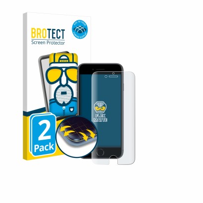 Vorderseite einer Produktverpackung mit dem Markenlogo BROTECT. Daneben ist das Gerät Apple iPhone 8 mit dem zugehörigen Displ