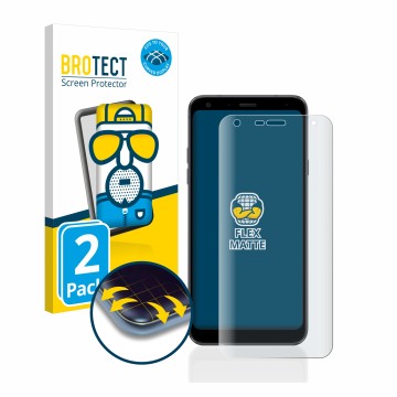 Vorderseite einer Produktverpackung mit dem Markenlogo BROTECT. Daneben ist das Gerät LG Q7 mit dem zugehörigen Displayschutz 