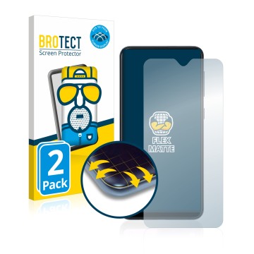 Face avant d’un emballage produit avec le logo de la marque BROTECT. À côté, l’appareil Samsung Galaxy A10 est représenté avec