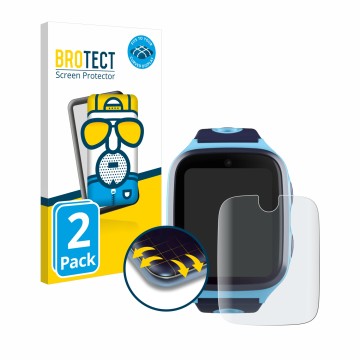 Front side of a product packaging with the brand logo BROTECT. Next to it is the device Xplora X4 shown with the corresponding