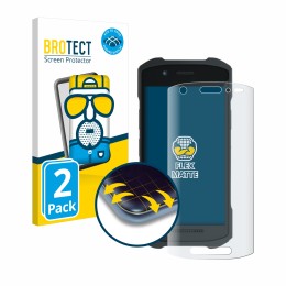 Parte frontal de un envase de producto con el logotipo de la marca BROTECT. Al lado se muestra el dispositivo Zebra TC21 con s